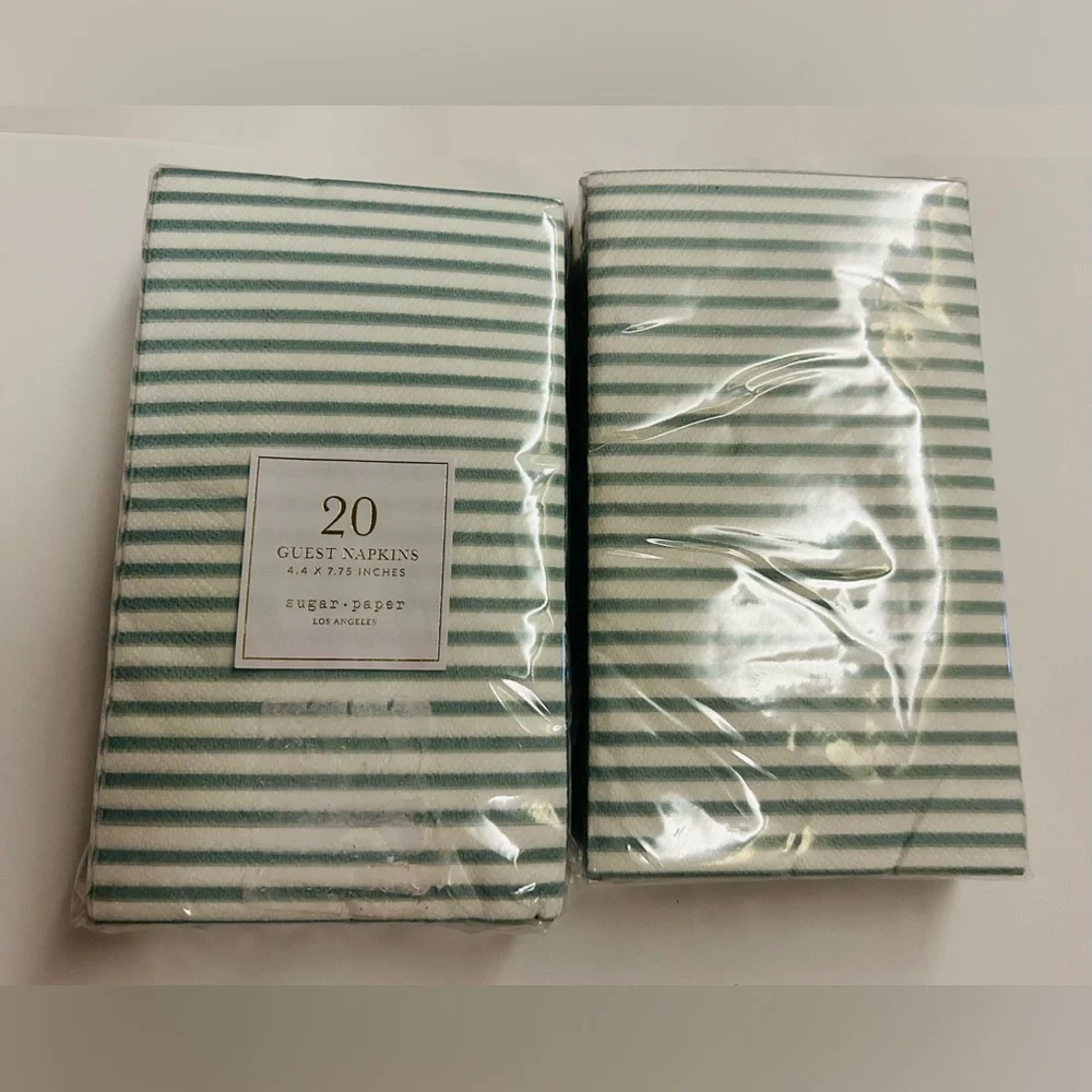 New 40 Sugar Paper Guest Napkins Green and White Stripes 4.4